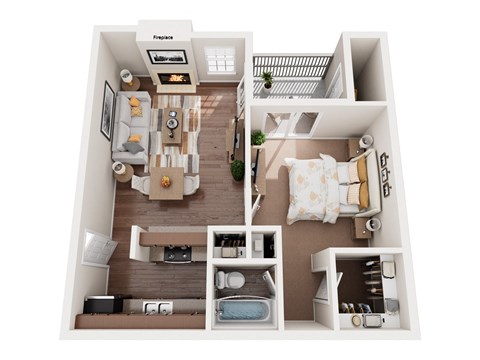 Floor plan for 1 bed, 1 bath, 572 sqft